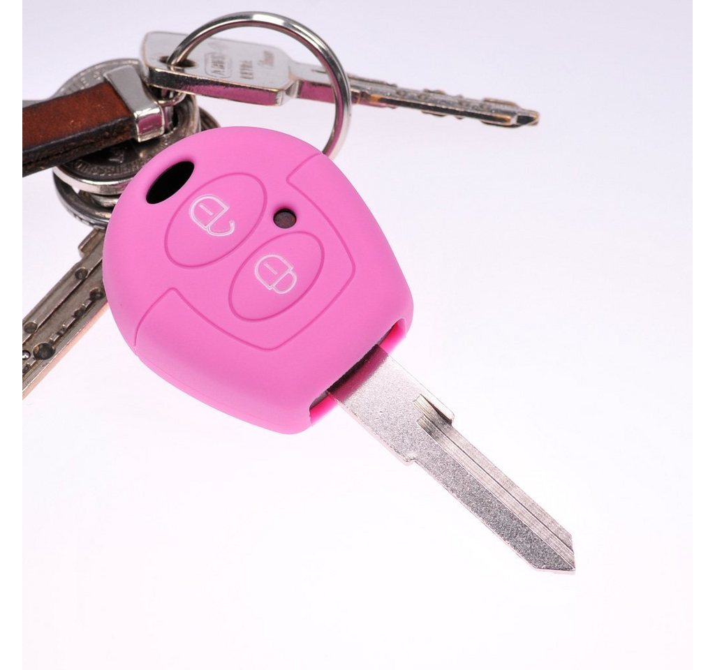 mt-key Schlüsseltasche Autoschlüssel Softcase Silikon Schutzhülle Rosa, für VW SEAT Skoda T4 Fox Sharan Polo Cordoba 2 Tasten Fernbedienung von mt-key