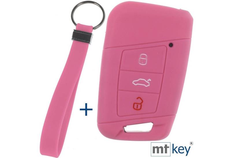 mt-key Schlüsseltasche Autoschlüssel Softcase Silikon Schutzhülle Rosa mit Schlüsselband, für VW Passat B8 Arteon Skoda Kodiaq 3 Tasten KEYLESS SMARTKEY von mt-key