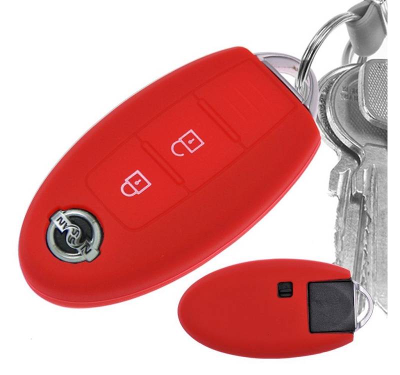 mt-key Schlüsseltasche Autoschlüssel Softcase Silikon Schutzhülle Rot, Nissan Juke Micra Note Qashqai Pulsar X-Trail Leaf 3 Knopf KEYLESS von mt-key