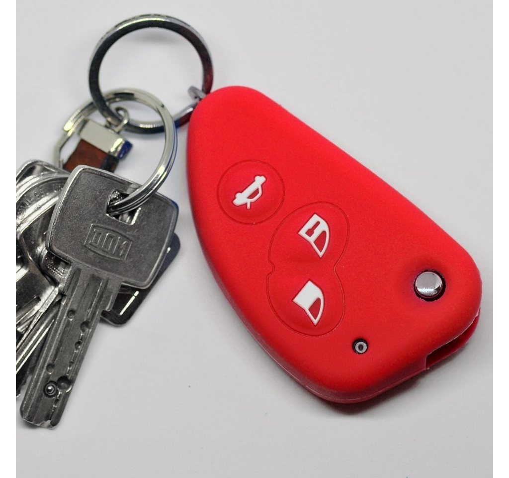 mt-key Schlüsseltasche Autoschlüssel Softcase Silikon Schutzhülle Rot, für Alfa Romeo 156 147 GT 97-10 3 Tasten Klappschlüssel von mt-key