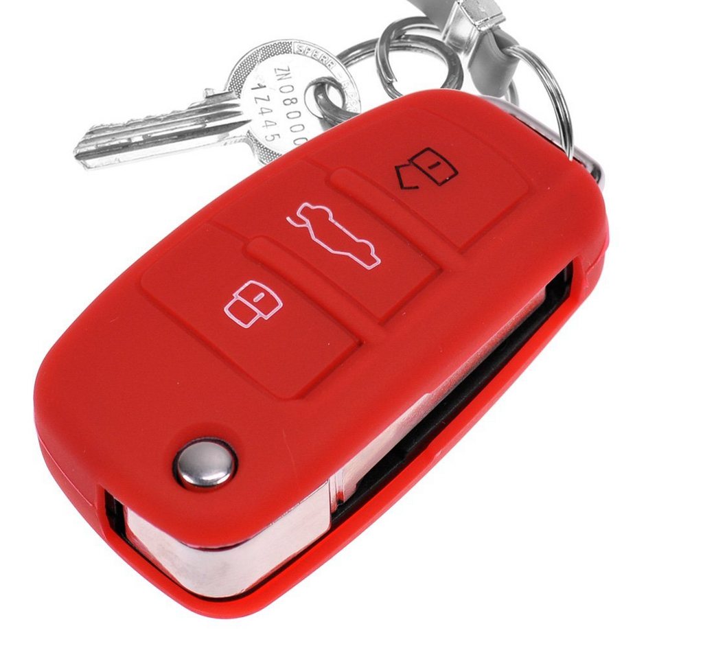 mt-key Schlüsseltasche Autoschlüssel Softcase Silikon Schutzhülle Rot, für Audi A1 S1 A3 S3 A4 A6 S6 TT Q3 Q7 R8 8P 8V B7 C6 8J 8U 4L 8X von mt-key