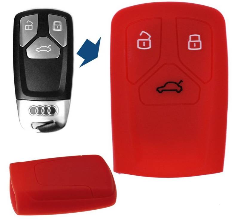 mt-key Schlüsseltasche Autoschlüssel Softcase Silikon Schutzhülle Rot, für Audi A4 S4 Q7 Q5 TT RS A5 S5 3 Tasten KEYLESS SMARTKEY von mt-key