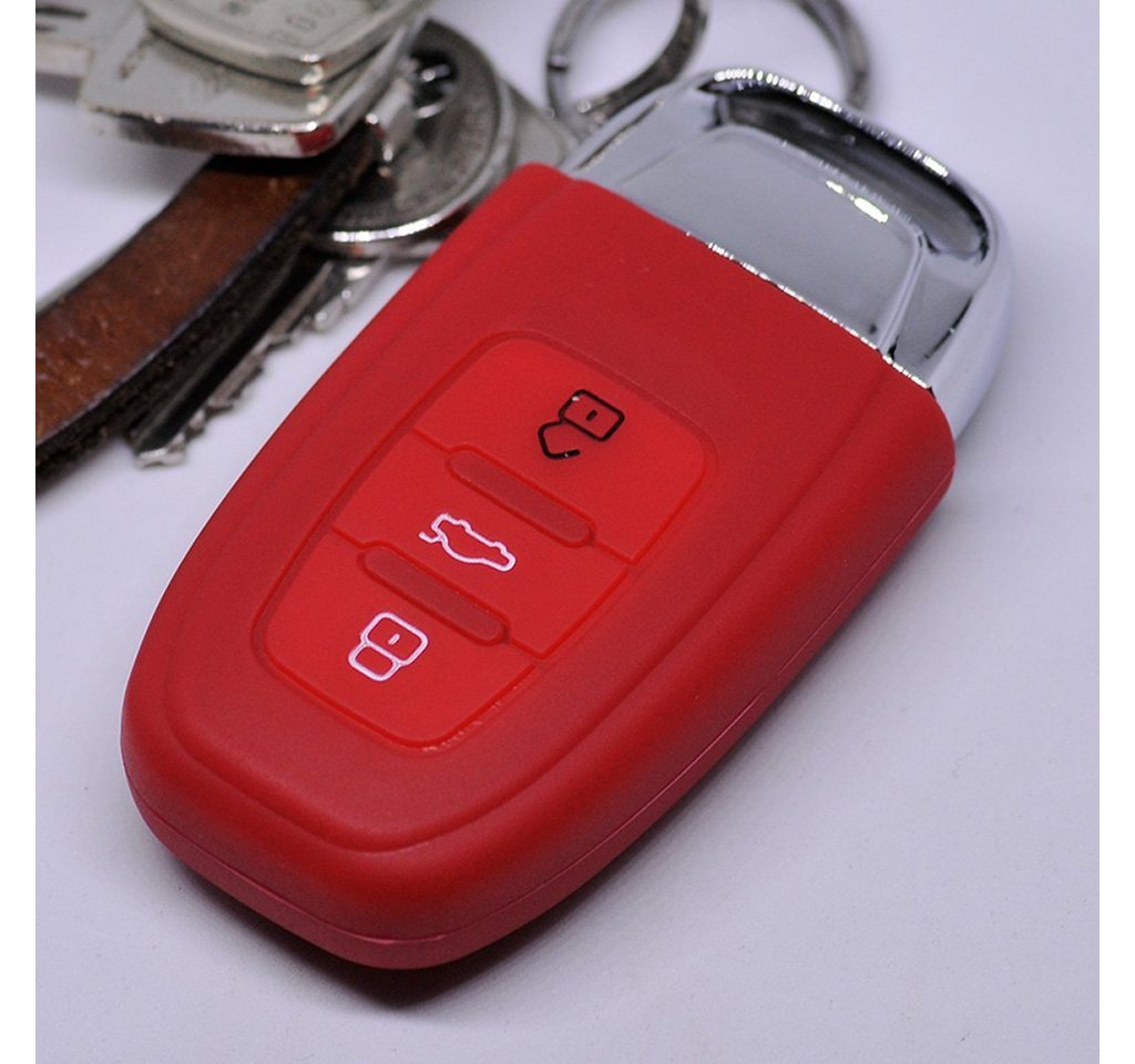 mt-key Schlüsseltasche Autoschlüssel Softcase Silikon Schutzhülle Rot, für Audi A5 S5 A4 S4 Q3 Q5 A6 S6 R8 TT 3 Tasten KEYLESS SMARTKEY von mt-key