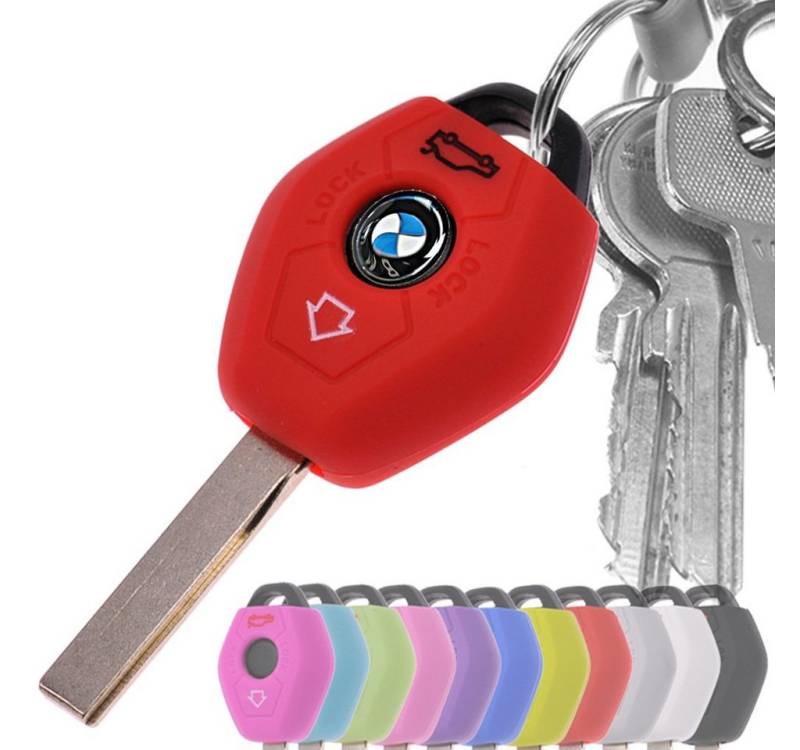 mt-key Schlüsseltasche Autoschlüssel Softcase Silikon Schutzhülle Rot, für BMW E46 E83 E52 E85 E86 E39 E61 E60 E53 3 Knopf Funk Fernbedienung von mt-key