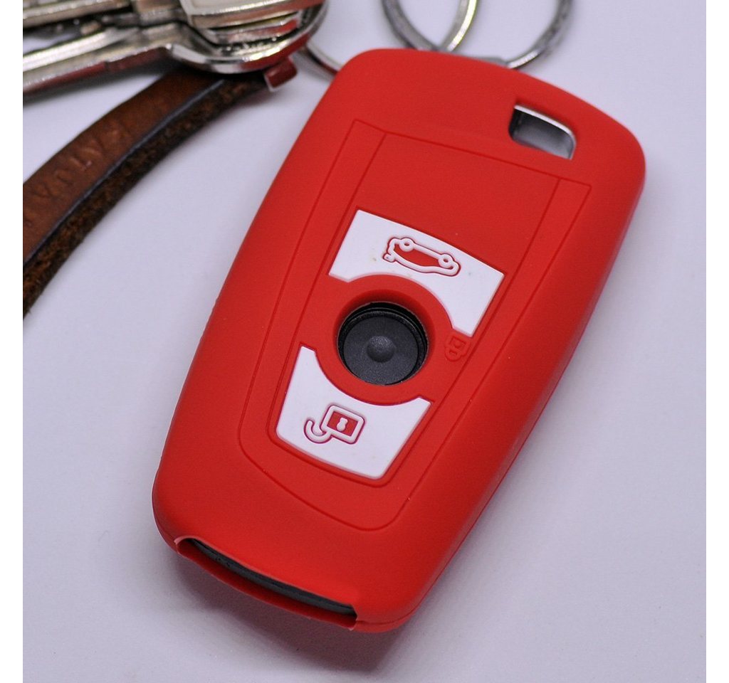 mt-key Schlüsseltasche Autoschlüssel Softcase Silikon Schutzhülle Rot, für BMW F20 F13 F30 F31 F32 F33 F22 1er 2er 3er 4er 3 Tasten KEYLESS von mt-key