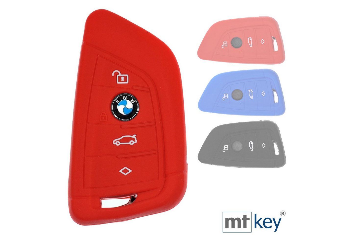 mt-key Schlüsseltasche Autoschlüssel Softcase Silikon Schutzhülle Rot, für BMW X5 F15 X6 F16 2er F45 F46 X1 F48 3 Tasten KEYLESS SMARTKEY von mt-key