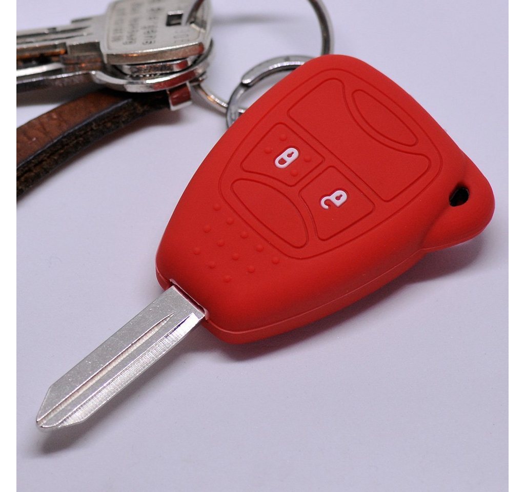 mt-key Schlüsseltasche Autoschlüssel Softcase Silikon Schutzhülle Rot, für Chrysler 300C Voyager Dodge RAM Jeep Commander Grand Cherokee von mt-key