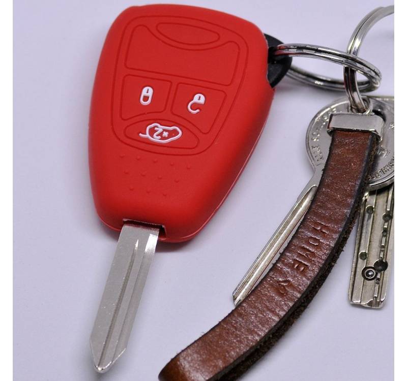 mt-key Schlüsseltasche Autoschlüssel Softcase Silikon Schutzhülle Rot, für Chrysler 300C Voyager Dodge RAM Jeep Commander Grand Cherokee von mt-key