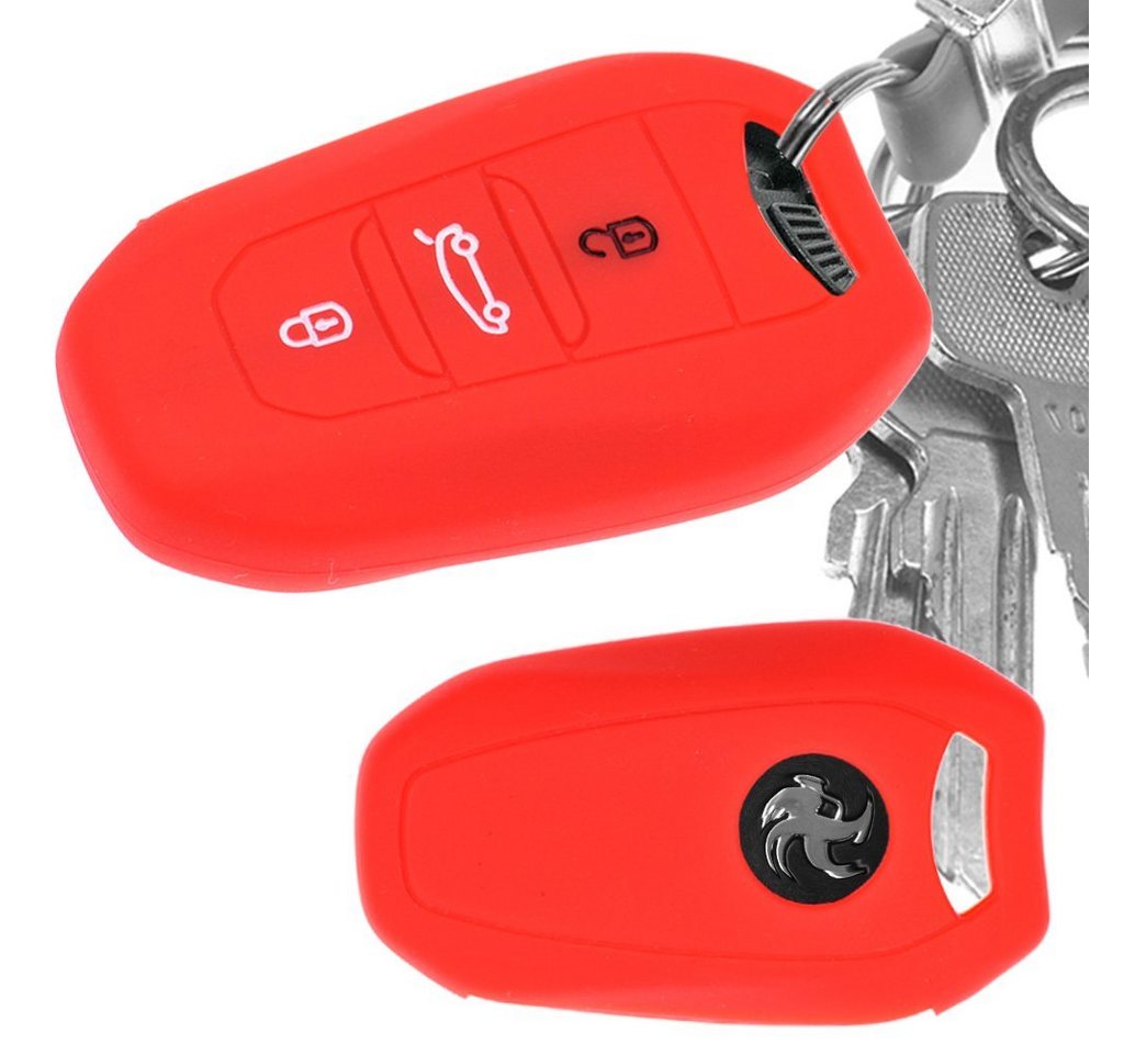 mt-key Schlüsseltasche Autoschlüssel Softcase Silikon Schutzhülle Rot, für Citroen C4 DS4 DS6 DS5 DS7 Peugeot 208 508 2008 4008 KEYLESS von mt-key