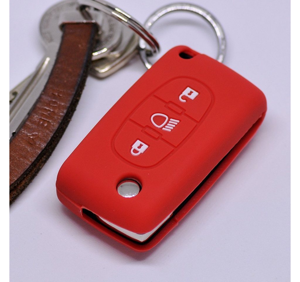 mt-key Schlüsseltasche Autoschlüssel Softcase Silikon Schutzhülle Rot, für Citroen C4 Picasso C5 C8 Dispatch Jumpy 3 Tasten Klappschlüssel von mt-key