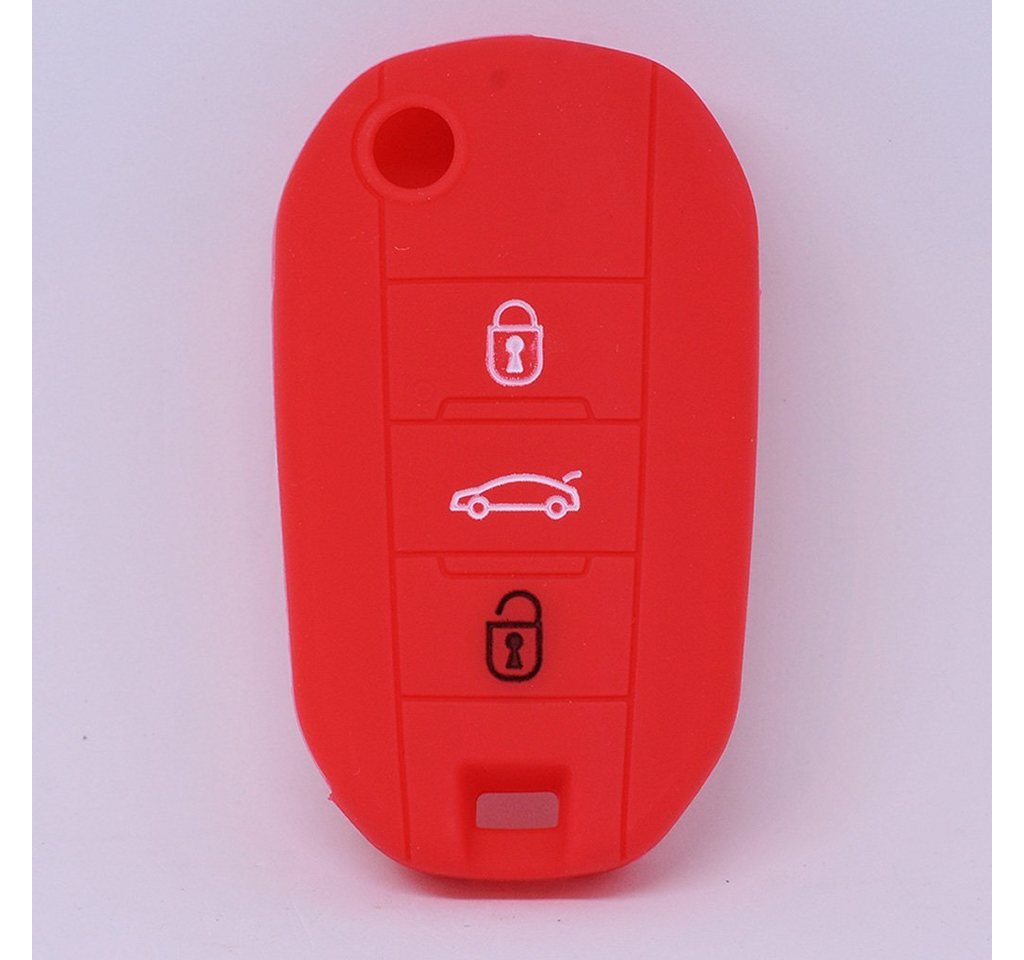 mt-key Schlüsseltasche Autoschlüssel Softcase Silikon Schutzhülle Rot, für Citroen C4 Picasso Jumpy Flip Peugeot 3 Tasten Klappschlüssel von mt-key