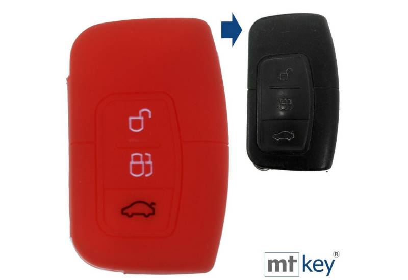 mt-key Schlüsseltasche Autoschlüssel Softcase Silikon Schutzhülle Rot, für Ford C-Max Focus Kuga Mondeo 3 Tasten KEYLESS SMARTKEY von mt-key