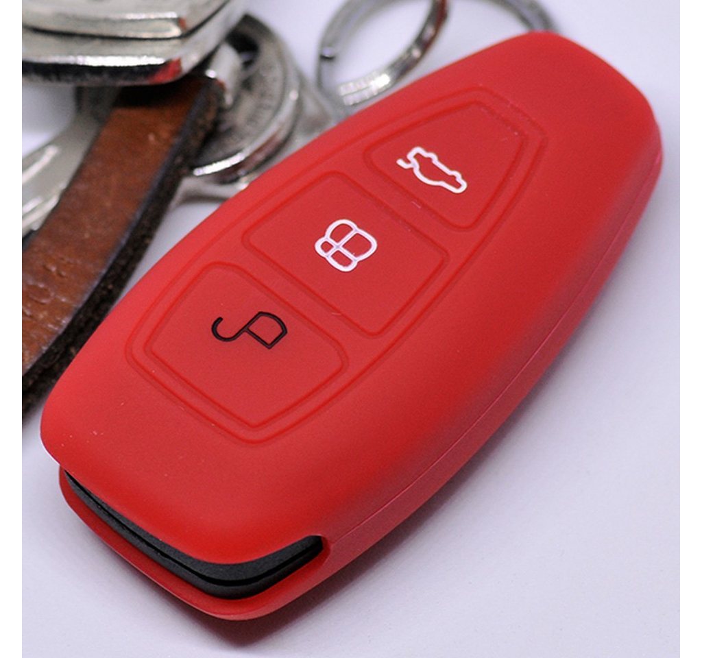 mt-key Schlüsseltasche Autoschlüssel Softcase Silikon Schutzhülle Rot, für Ford C-Max S-Max B-Max Galaxy Focus Mondeo Fiesta Kuga 3 Tasten von mt-key