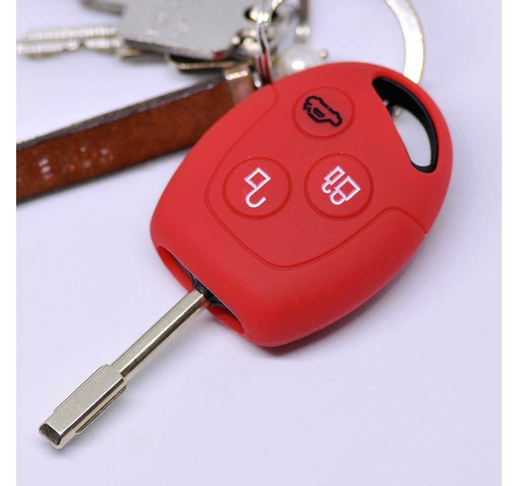 mt-key Schlüsseltasche Autoschlüssel Softcase Silikon Schutzhülle Rot, für Ford Transit Mondeo Focus II Fiesta VI Fusion Galaxy S-MAX 3 Knopf von mt-key