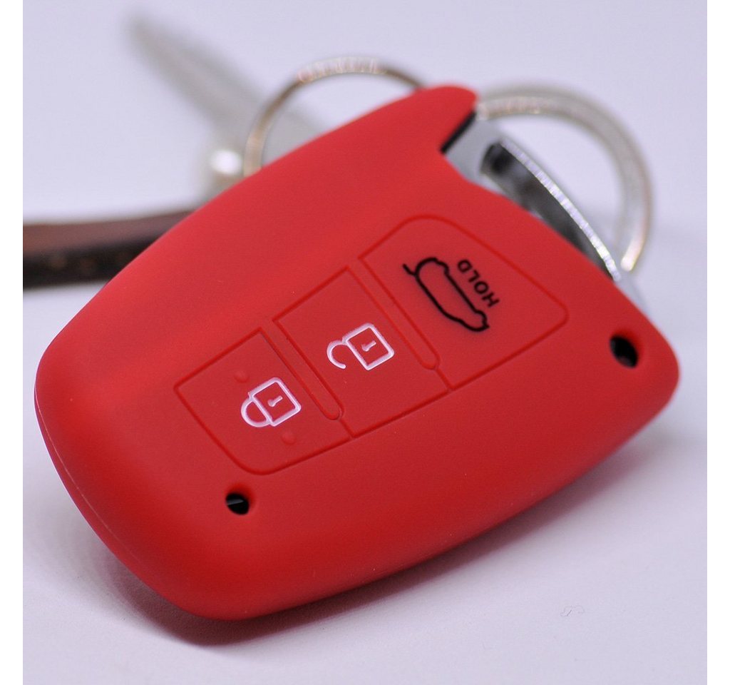 mt-key Schlüsseltasche Autoschlüssel Softcase Silikon Schutzhülle Rot, für Hyundai Genesis Equus ix45 Grandeur Santa Fe Azera 3 Knopf KEYLESS von mt-key