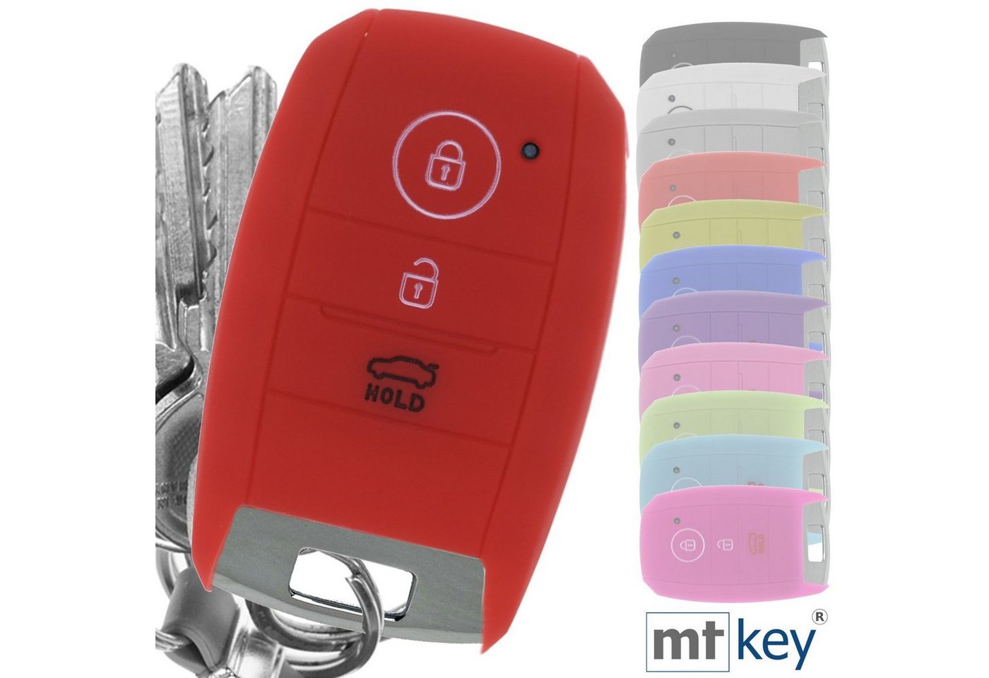 mt-key Schlüsseltasche Autoschlüssel Softcase Silikon Schutzhülle Rot, für KIA Picantio Rio Ceed Soul Sportage Stonic 3 Tasten KEYLESS von mt-key
