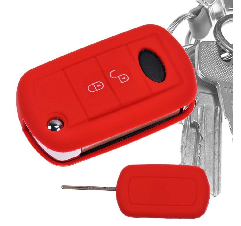 mt-key Schlüsseltasche Autoschlüssel Softcase Silikon Schutzhülle Rot, für Land Rover Range Rover Sport LS Dicsovery III 2 Tasten Schlüssel von mt-key
