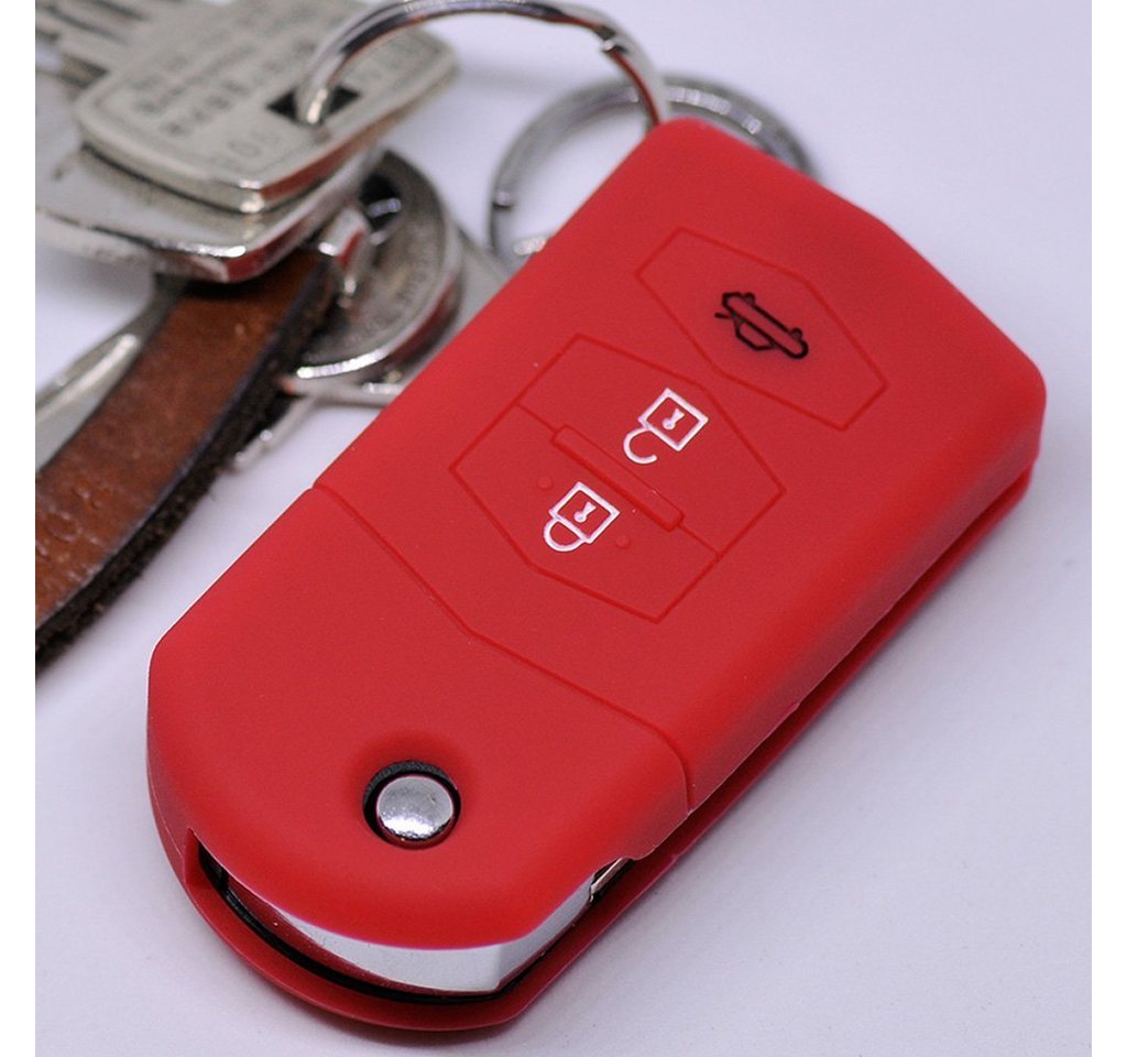 mt-key Schlüsseltasche Autoschlüssel Softcase Silikon Schutzhülle Rot, für Mazda CX-5 2 3 4 5 6 RX-8 3 Tasten Klappschlüssel von mt-key