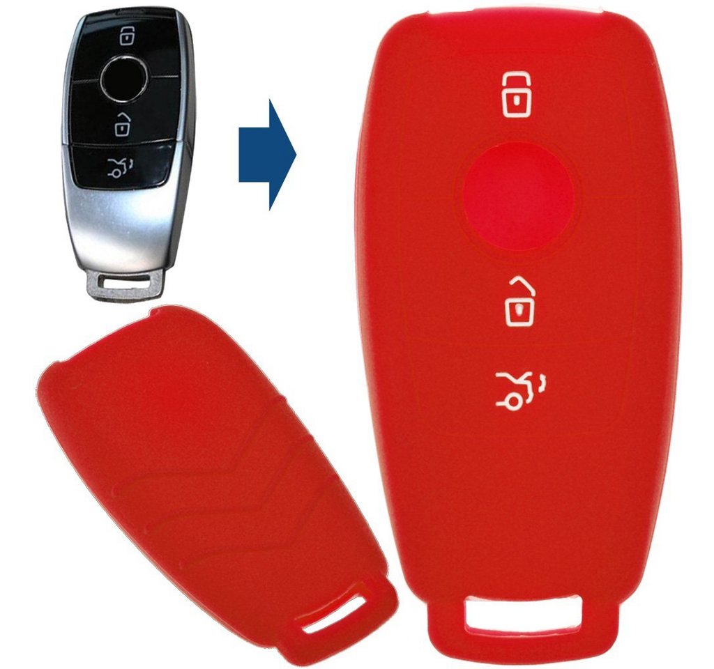 mt-key Schlüsseltasche Autoschlüssel Softcase Silikon Schutzhülle Rot, für Mercedes Benz E-Klasse W213 3 Tasten KEYLESS SMARTKEY von mt-key