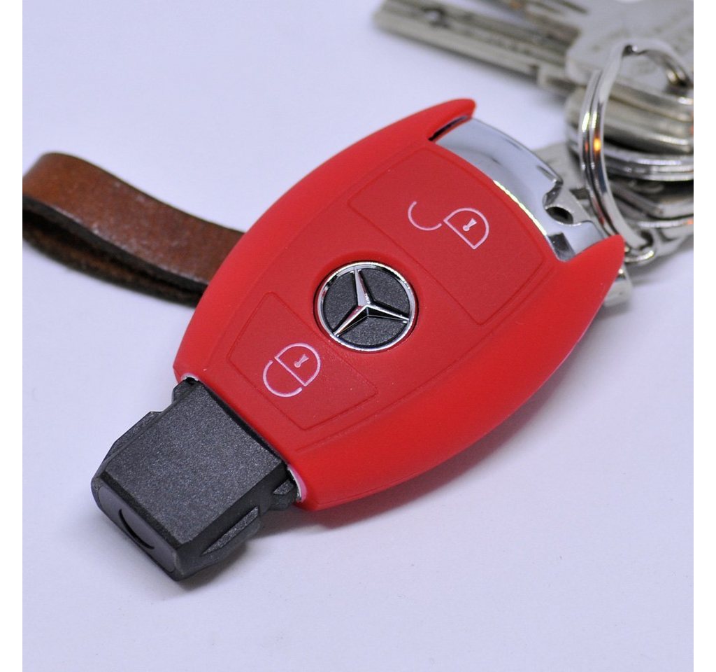 mt-key Schlüsseltasche Autoschlüssel Softcase Silikon Schutzhülle Rot, für Mercedes Benz Sprinter W906 E C-Klasse 2 Tasten Smartkey von mt-key