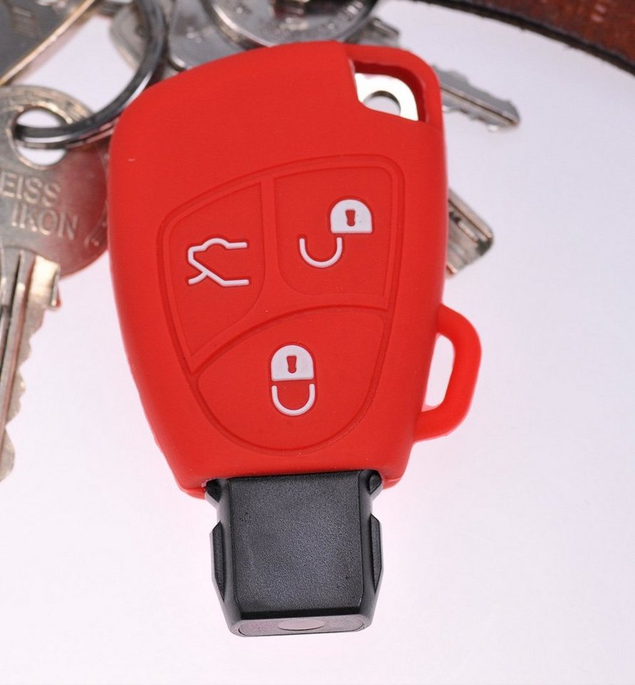 mt-key Schlüsseltasche Autoschlüssel Softcase Silikon Schutzhülle Rot, für Mercedes Benz W169 A B C CL CLK E M R S SL SLK Klasse 3 Tasten von mt-key