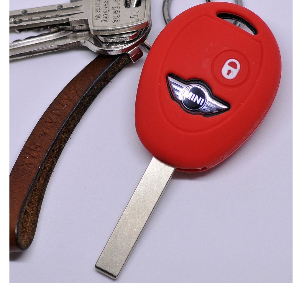 mt-key Schlüsseltasche Autoschlüssel Softcase Silikon Schutzhülle Rot, für Mini Cooper Cabrio Coupe Clubman 2 Tasten Funk Fernbedienung von mt-key