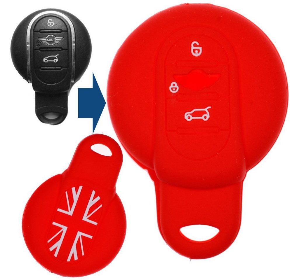 mt-key Schlüsseltasche Autoschlüssel Softcase Silikon Schutzhülle Rot, für Mini Cooper One Clubman F56 F54 F55 F57 F60 3 Tasten Smartkey von mt-key