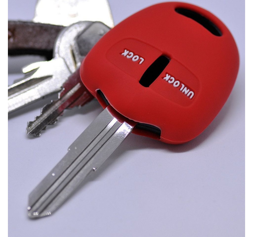 mt-key Schlüsseltasche Autoschlüssel Softcase Silikon Schutzhülle Rot, für Mitsubishi Lancer ASX Outback Pajero Sports 2 Tasten Fernbedienung von mt-key