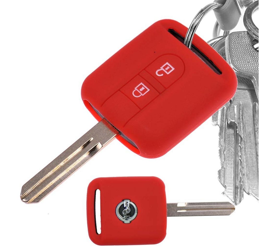 mt-key Schlüsseltasche Autoschlüssel Softcase Silikon Schutzhülle Rot, für Nissan Note Almera II X-Trail Qashqai Tiida Primera 2 Tasten von mt-key