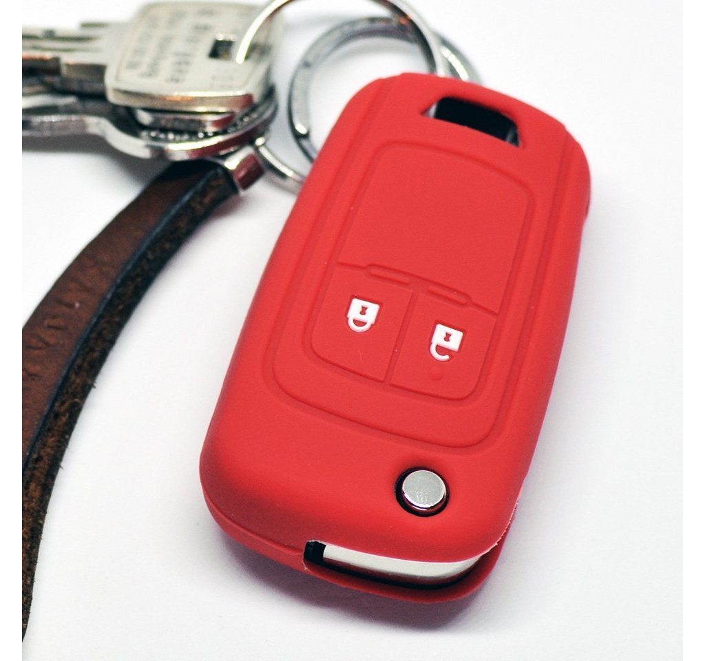 mt-key Schlüsseltasche Autoschlüssel Softcase Silikon Schutzhülle Rot, für Opel Chevrolet ab 2008 2 Tasten Klappschlüssel von mt-key