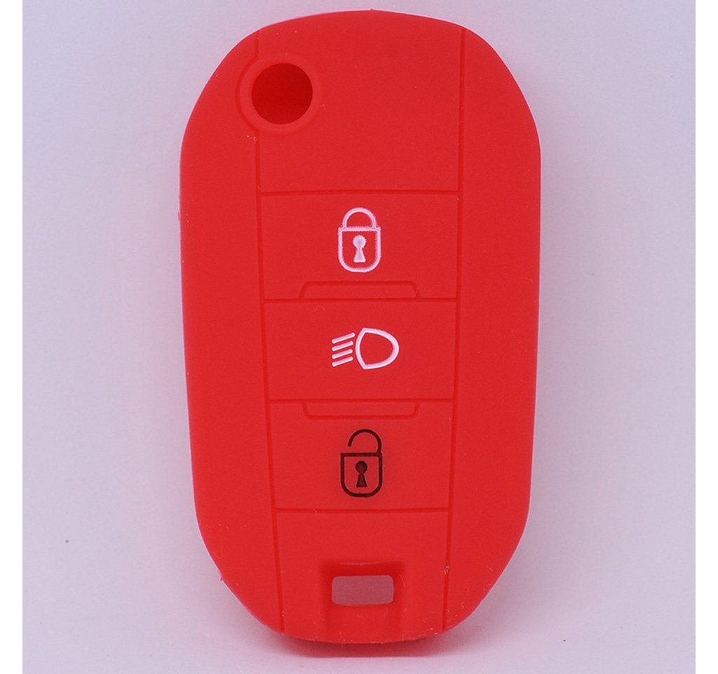 mt-key Schlüsseltasche Autoschlüssel Softcase Silikon Schutzhülle Rot, für Peugeot 208 301 308 508 5008 2008 Expert Citroen C3 C4 Spacetourer von mt-key