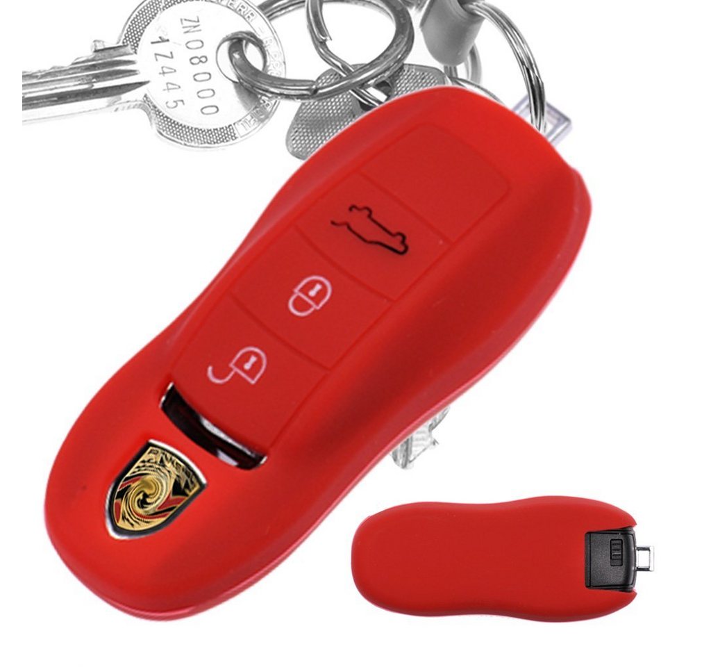 mt-key Schlüsseltasche Autoschlüssel Softcase Silikon Schutzhülle Rot, für Porsche 718 982 981 991 911 Macan Cayman Boxster 3 Tasten KEYLESS von mt-key