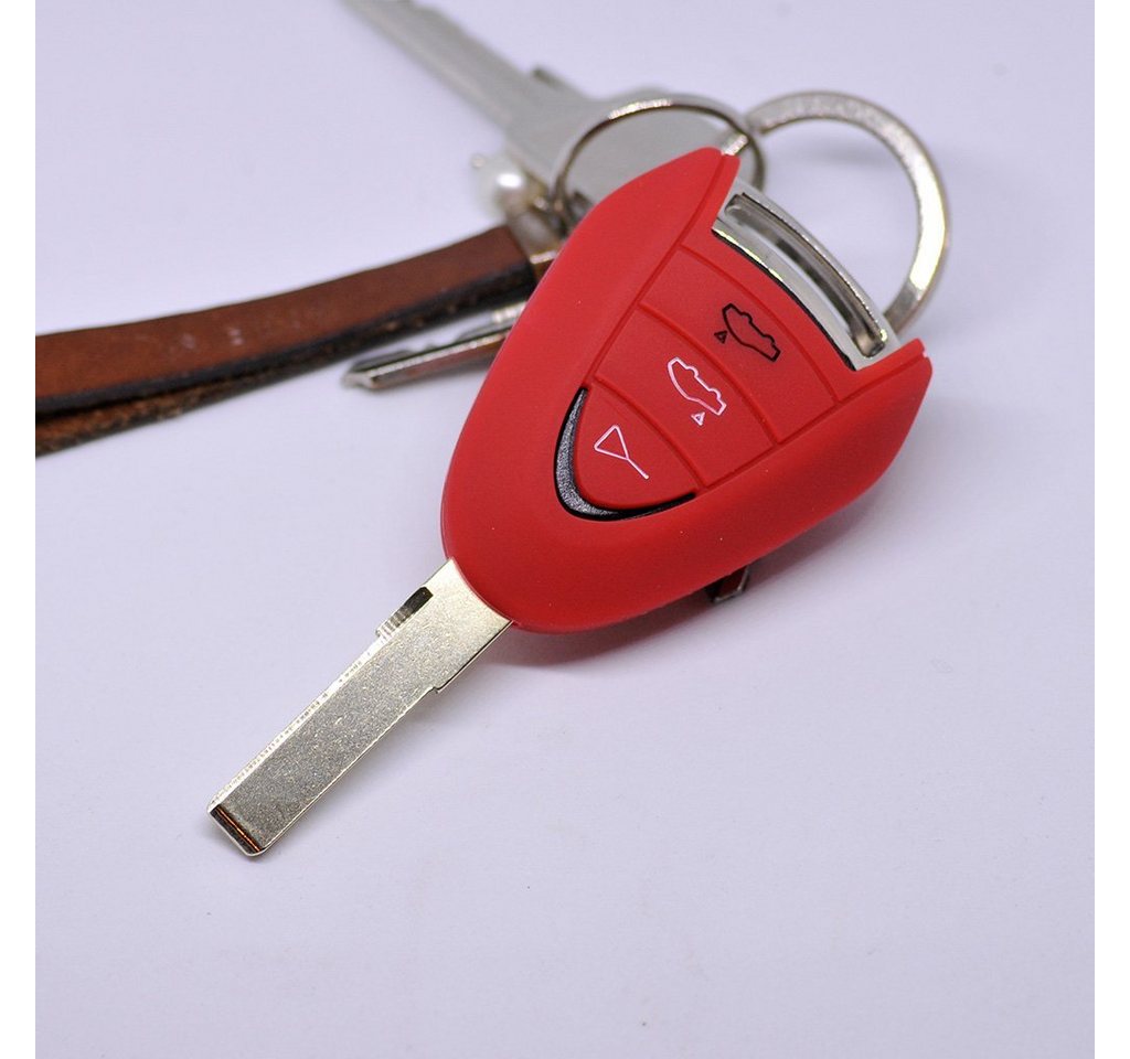 mt-key Schlüsseltasche Autoschlüssel Softcase Silikon Schutzhülle Rot, für Porsche 911 997 987 Boxster Cayman Funkschlüssel 3 Tasten von mt-key