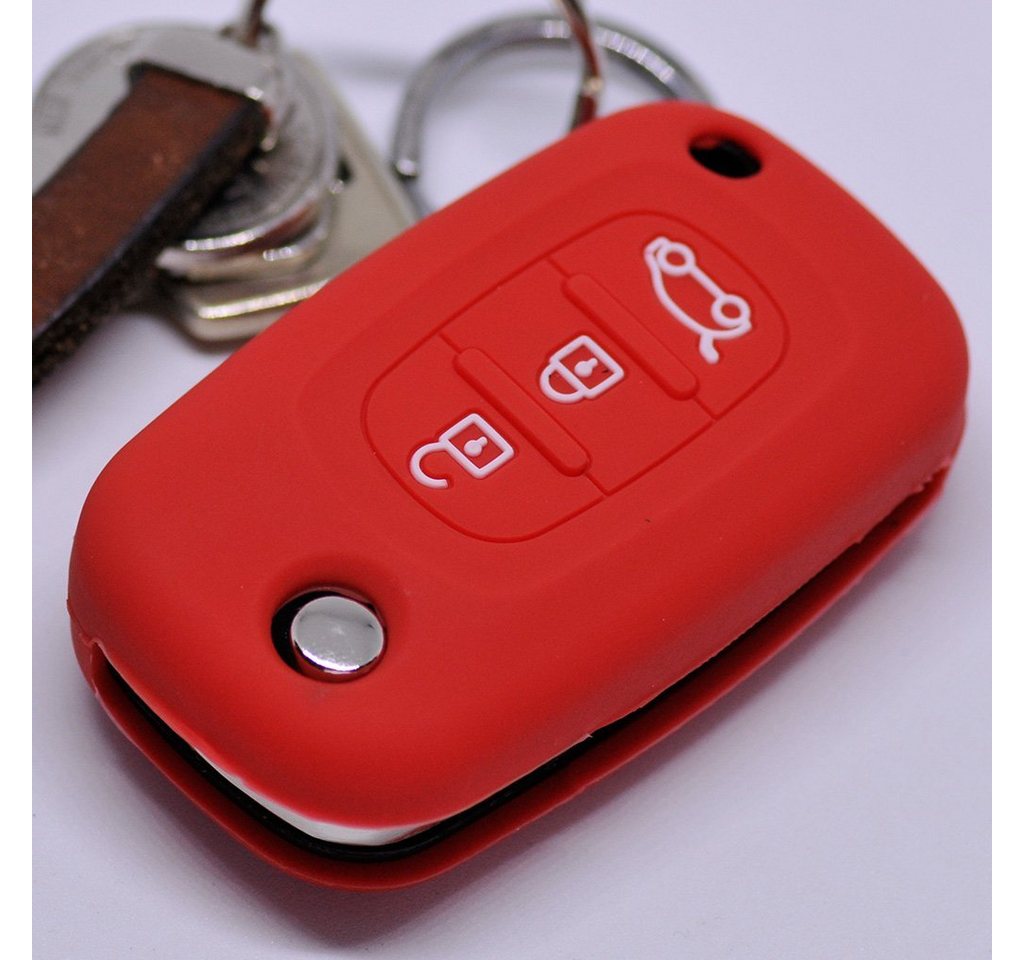 mt-key Schlüsseltasche Autoschlüssel Softcase Silikon Schutzhülle Rot, für Renault Twingo Clio Smart Forfour 3 Tasten Klappschlüssel von mt-key