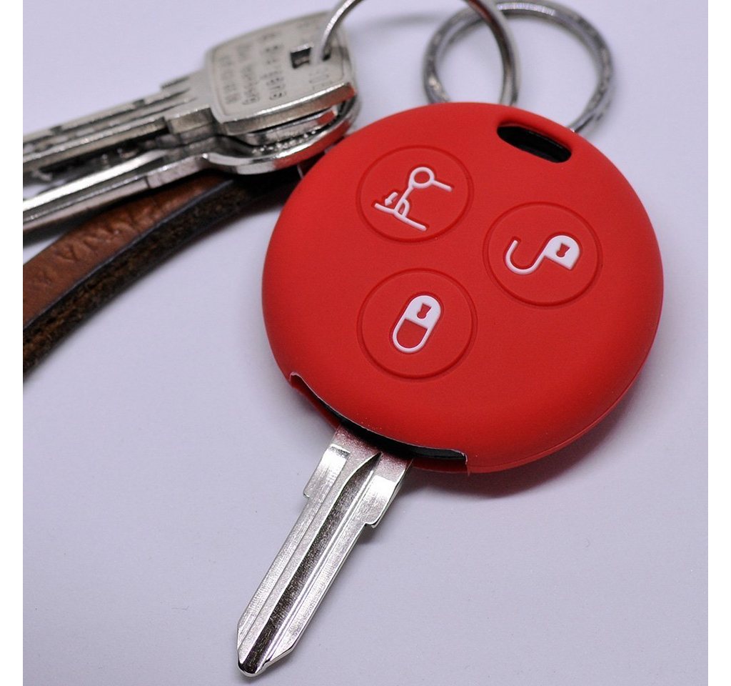 mt-key Schlüsseltasche Autoschlüssel Softcase Silikon Schutzhülle Rot, für Smart 450 Fortwo Cabrio Coupe 3 Tasten Funk Fernbedienung von mt-key
