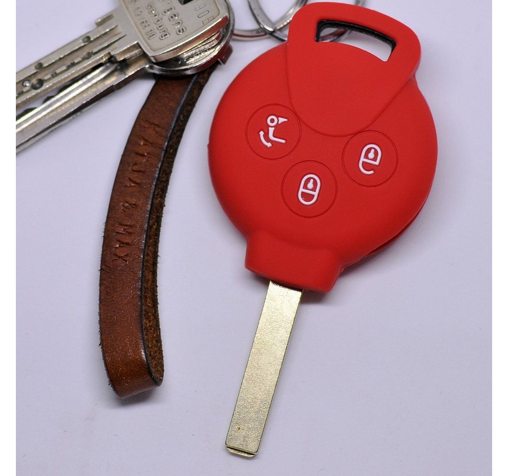 mt-key Schlüsseltasche Autoschlüssel Softcase Silikon Schutzhülle Rot, für Smart 451 Fortwo Cabrio Coupe 3 Tasten Funk Fernbedienung von mt-key