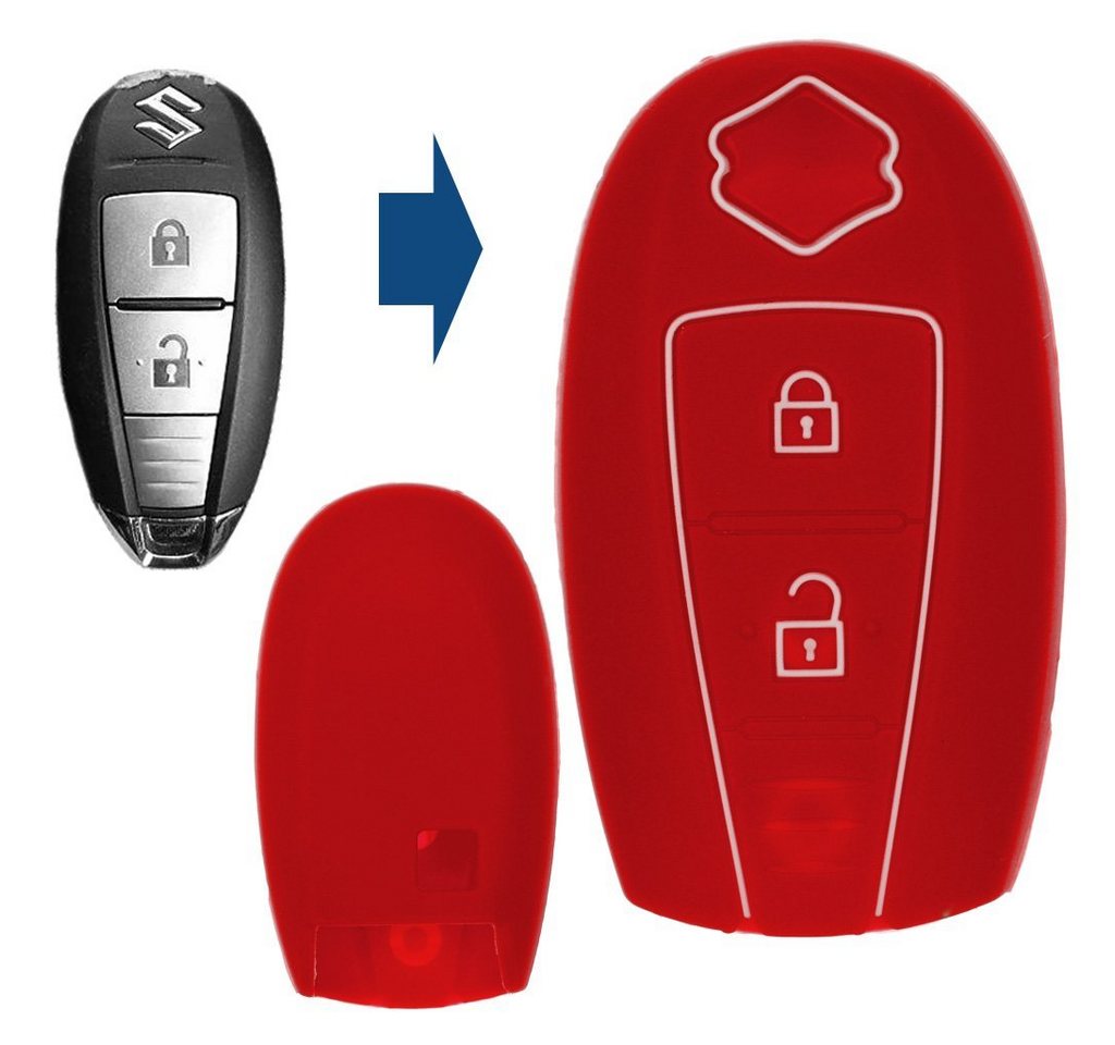 mt-key Schlüsseltasche Autoschlüssel Softcase Silikon Schutzhülle Rot, für Suzuki Swift Vitara Ignis Jimny Baleno SX4 2 Tasten KEYLESS von mt-key