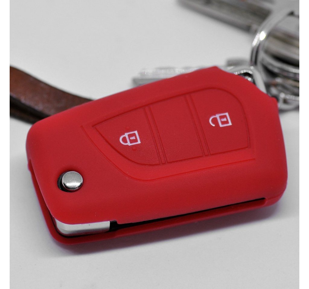 mt-key Schlüsseltasche Autoschlüssel Softcase Silikon Schutzhülle Rot, für Toyota Aygo Citroen C1 Peugeot 108 2 Tasten Klappschlüssel von mt-key