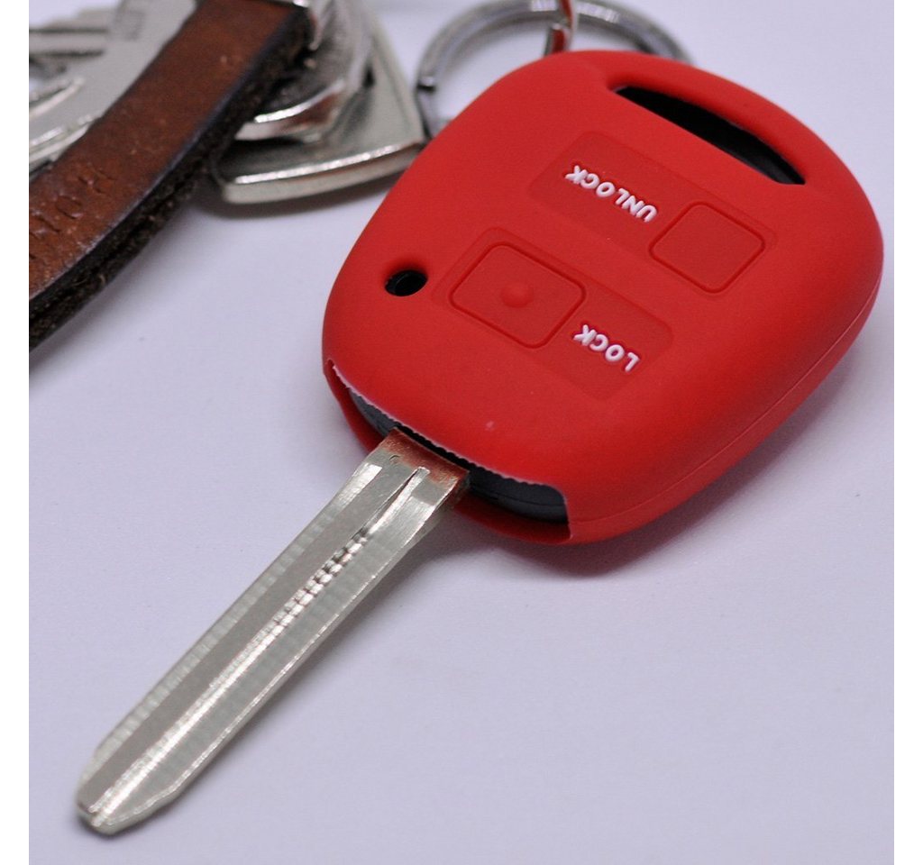 mt-key Schlüsseltasche Autoschlüssel Softcase Silikon Schutzhülle Rot, für Toyota Yaris RAV 4 Aygo Corolla Avensis 2 Knopf Funk Fernbedienung von mt-key