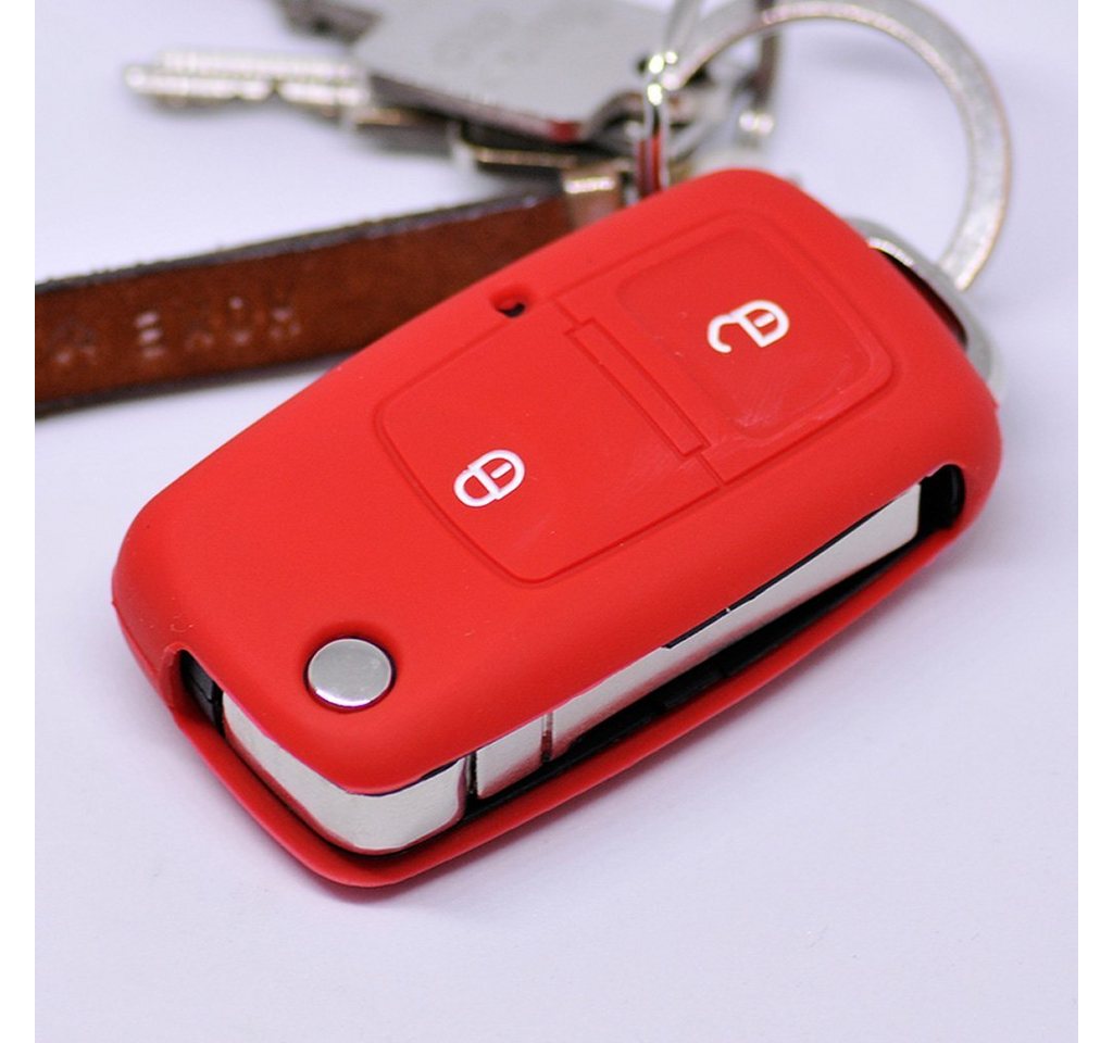 mt-key Schlüsseltasche Autoschlüssel Softcase Silikon Schutzhülle Rot, für VW Golf Polo Fox EOS Jetta SEAT Skoda bis 2009 2 Tasten Schlüssel von mt-key
