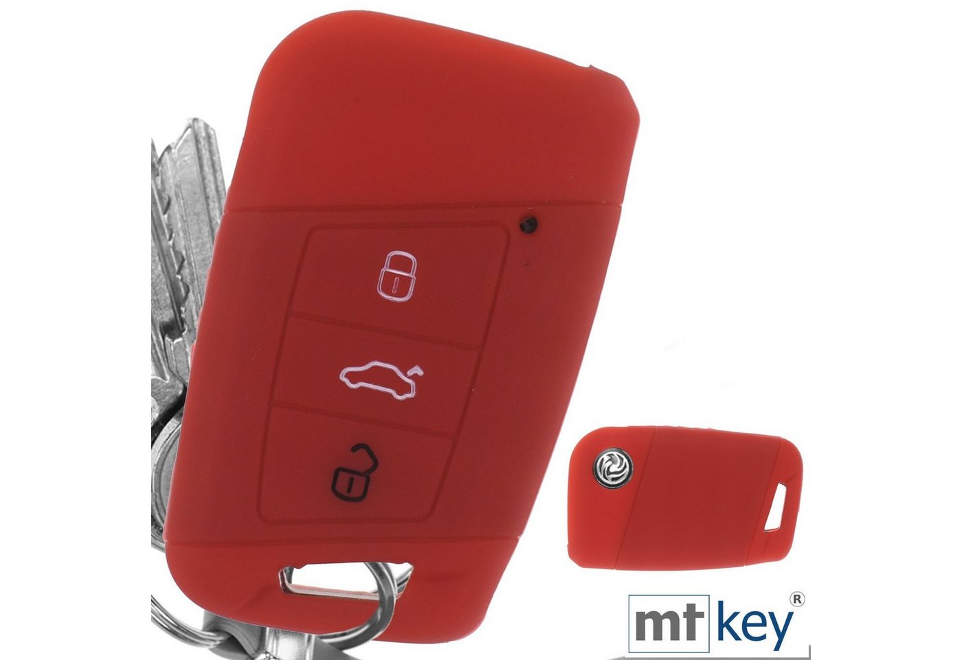 mt-key Schlüsseltasche Autoschlüssel Softcase Silikon Schutzhülle Rot, für VW Passat B8 Arteon Skoda Kodiaq 3 Tasten KEYLESS SMARTKEY von mt-key