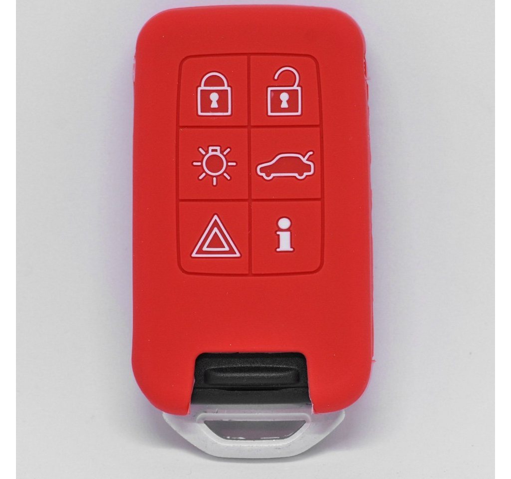 mt-key Schlüsseltasche Autoschlüssel Softcase Silikon Schutzhülle Rot, für Volvo XC70 V70 S60 S80 Smartkey 6 Tasten KEYLESS SMARTKEY von mt-key