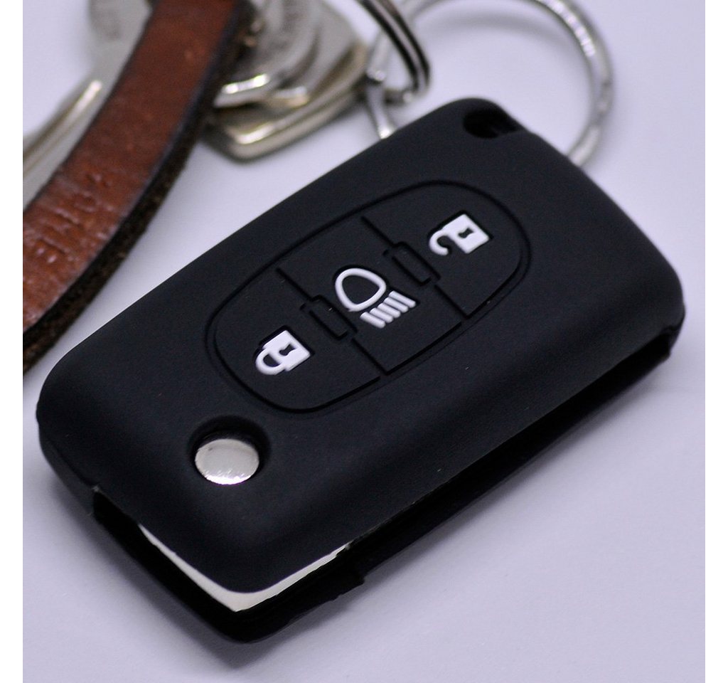 mt-key Schlüsseltasche Autoschlüssel Softcase Silikon Schutzhülle Schwarz, Citroen C4 Picasso C5 C8 Dispatch Jumpy 3 Tasten Klappschlüssel von mt-key