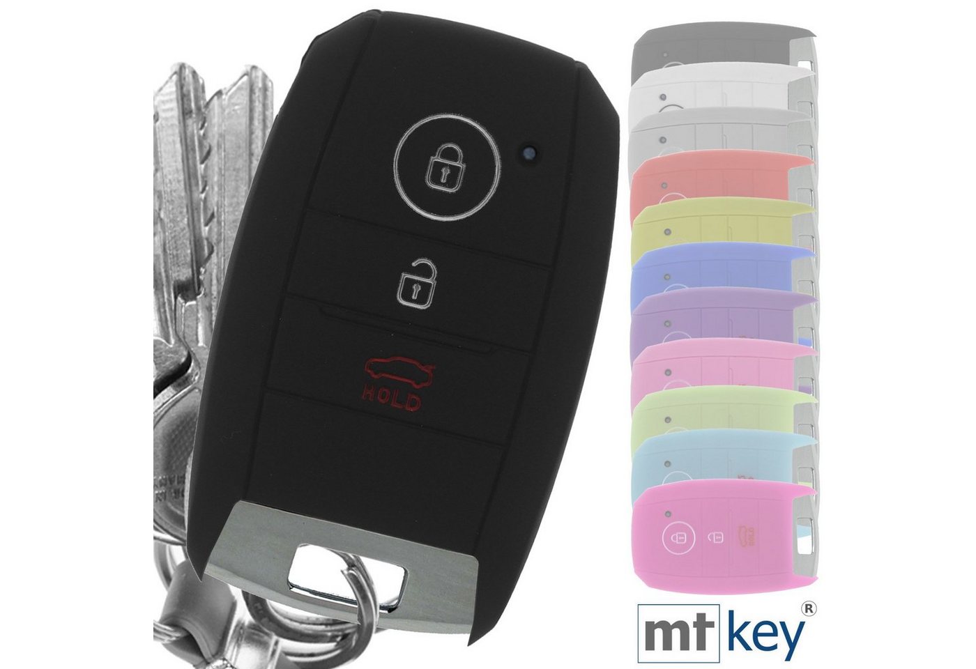 mt-key Schlüsseltasche Autoschlüssel Softcase Silikon Schutzhülle Schwarz, KIA Picantio Rio Ceed Soul Sportage Stonic 3 Tasten KEYLESS von mt-key