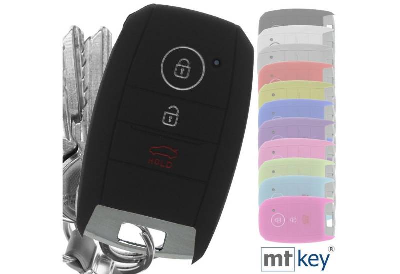 mt-key Schlüsseltasche Autoschlüssel Softcase Silikon Schutzhülle Schwarz, KIA Picantio Rio Ceed Soul Sportage Stonic 3 Tasten KEYLESS von mt-key