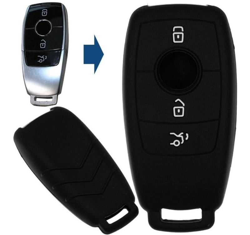 mt-key Schlüsseltasche Autoschlüssel Softcase Silikon Schutzhülle Schwarz, Mercedes Benz E-Klasse W213 3 Tasten KEYLESS SMARTKEY von mt-key
