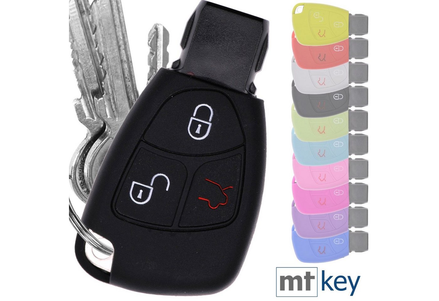 mt-key Schlüsseltasche Autoschlüssel Softcase Silikon Schutzhülle Schwarz, Mercedes Benz W204 W245 S203 A209 C-Klasse CLK SLK W211 W203 W170 von mt-key