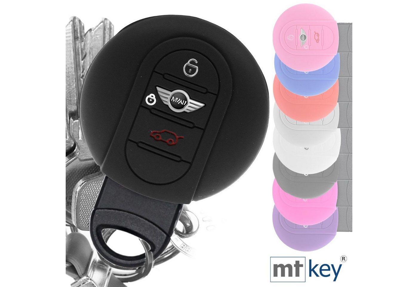 mt-key Schlüsseltasche Autoschlüssel Softcase Silikon Schutzhülle Schwarz, Mini F56 F54 F55 F57 F60 Clubman Countryman 3 Tasten KEYLESS von mt-key