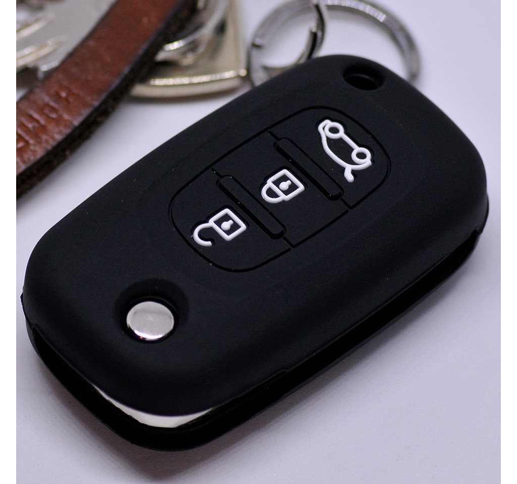 mt-key Schlüsseltasche Autoschlüssel Softcase Silikon Schutzhülle Schwarz, Renault Twingo Clio Smart Forfour 3 Tasten Klappschlüssel von mt-key