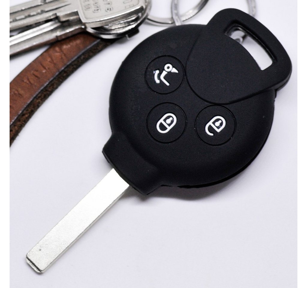 mt-key Schlüsseltasche Autoschlüssel Softcase Silikon Schutzhülle Schwarz, Smart 451 Fortwo Cabrio Coupe 3 Tasten Funk Fernbedienung von mt-key